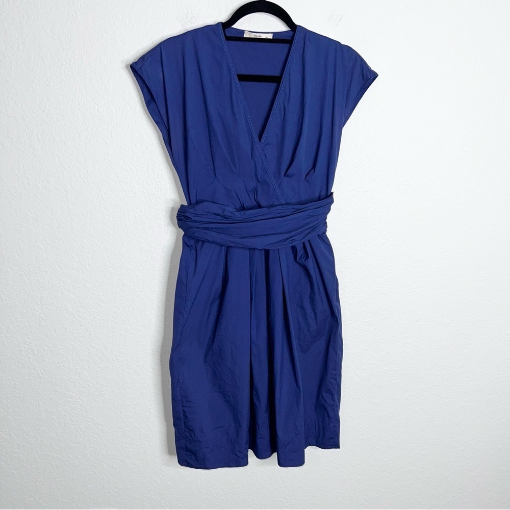 Prada Dress Women’s 42 10 Medium Vintage Ruched Waist Navy Blue Designer N - Picture 2 of 9